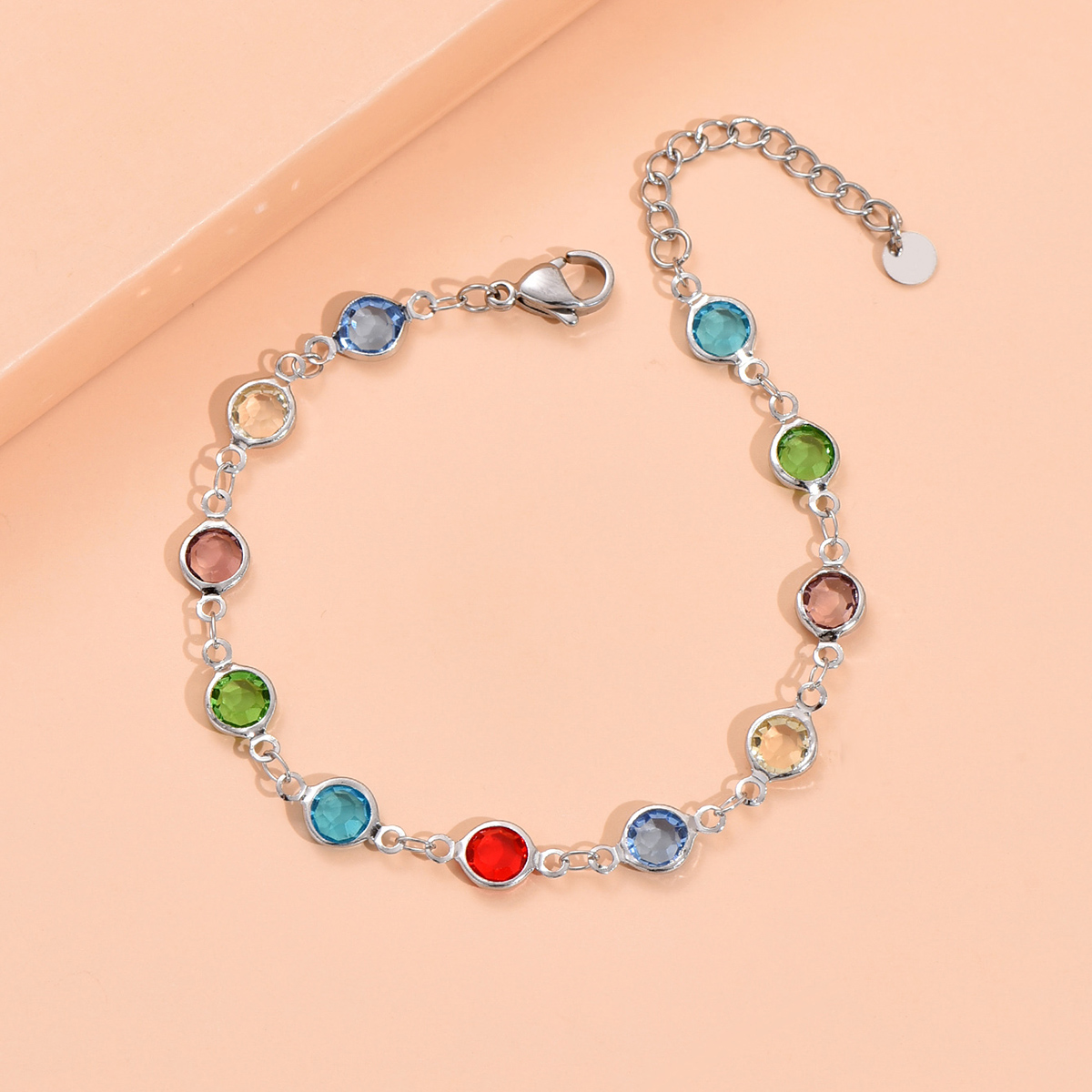Fashion Inlay Color Zircon Stainless Steel Women's Bracelet