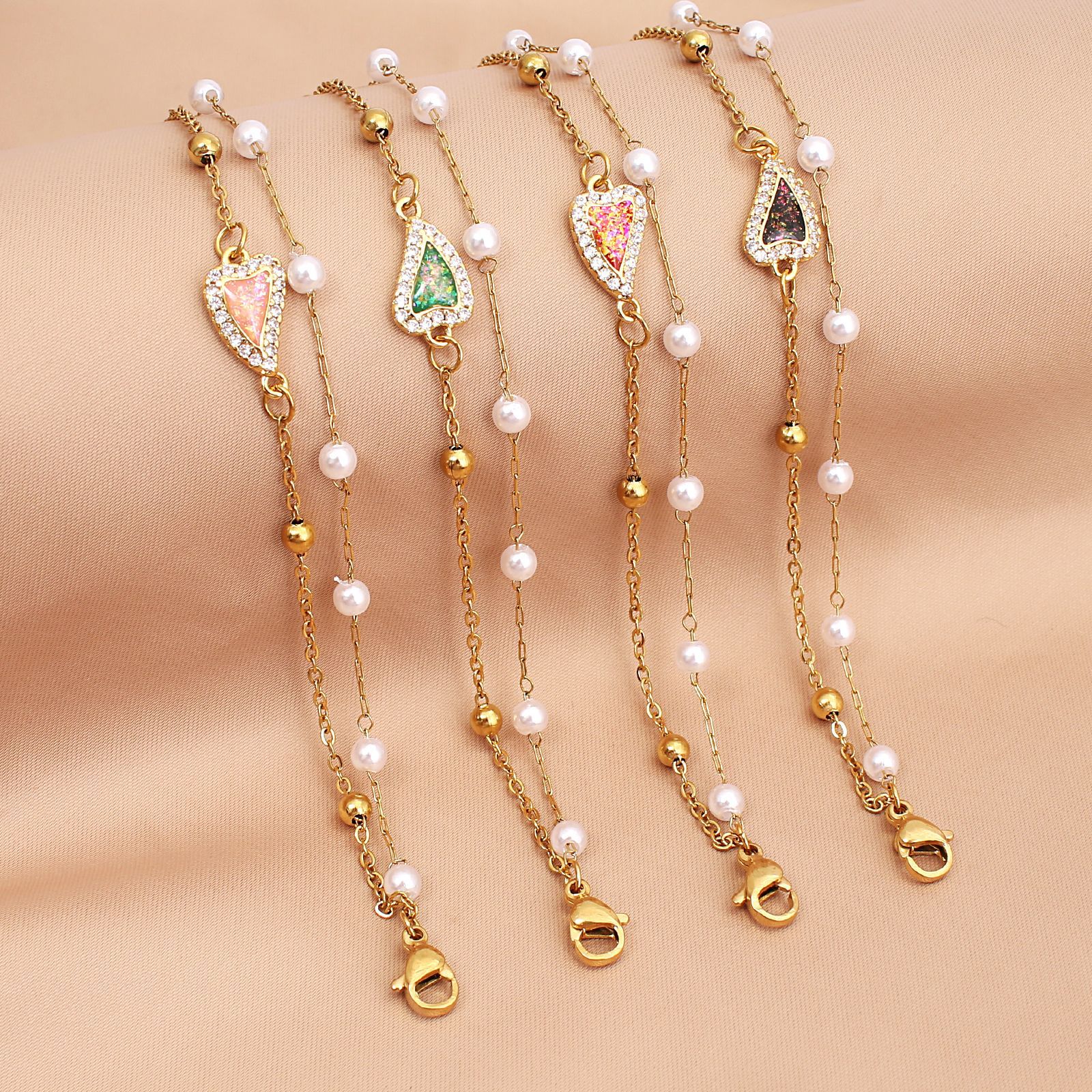 Wholesale Vacation Heart Shape Stainless Steel Inlay Zircon Bracelets