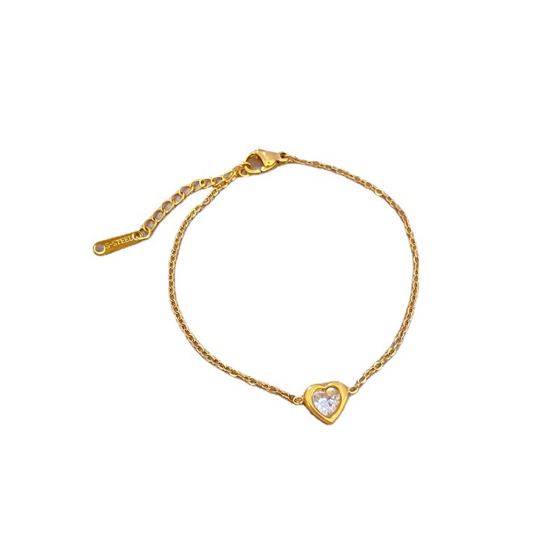 Simple Style Heart Shape Titanium Steel Inlay Zircon Bracelets