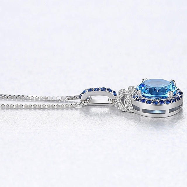 Necklace Clear Synthetic Diamond Blue Copper Women's Simple Elegant Classic Luminous Wedding Geometric Necklace For Wedding Engagement